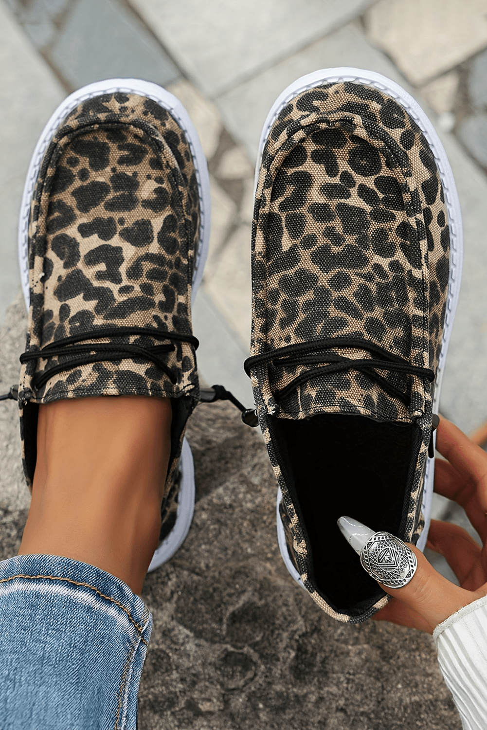 Kira Lace - up Decor Leopard Canvas Shoes - Rustic Avenue
