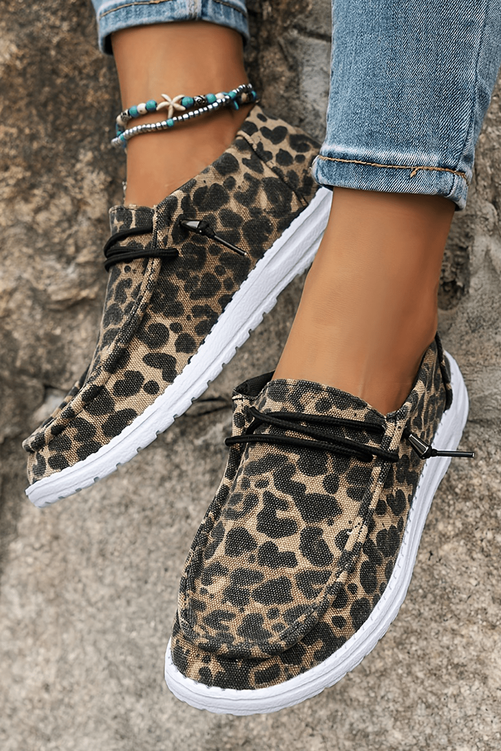 Kira Lace - up Decor Leopard Canvas Shoes - Rustic Avenue