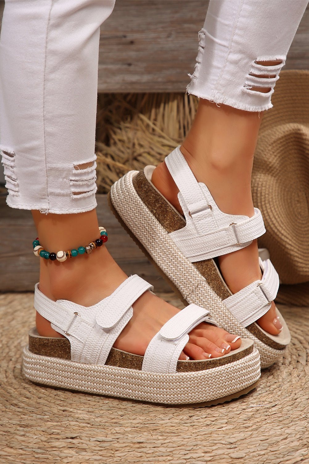 Sofia Double Velcro Woven Platform Sandals - Rustic Avenue