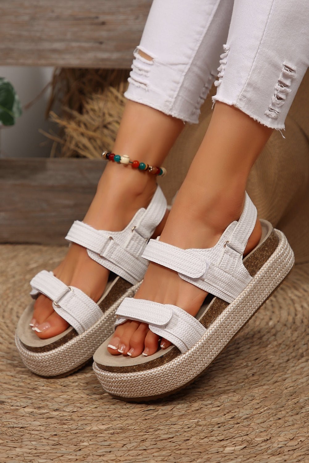 Sofia Double Velcro Woven Platform Sandals - Rustic Avenue