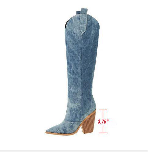 Tie Dye Denim Knee - High Cowgirl Boots - Rustic Avenue