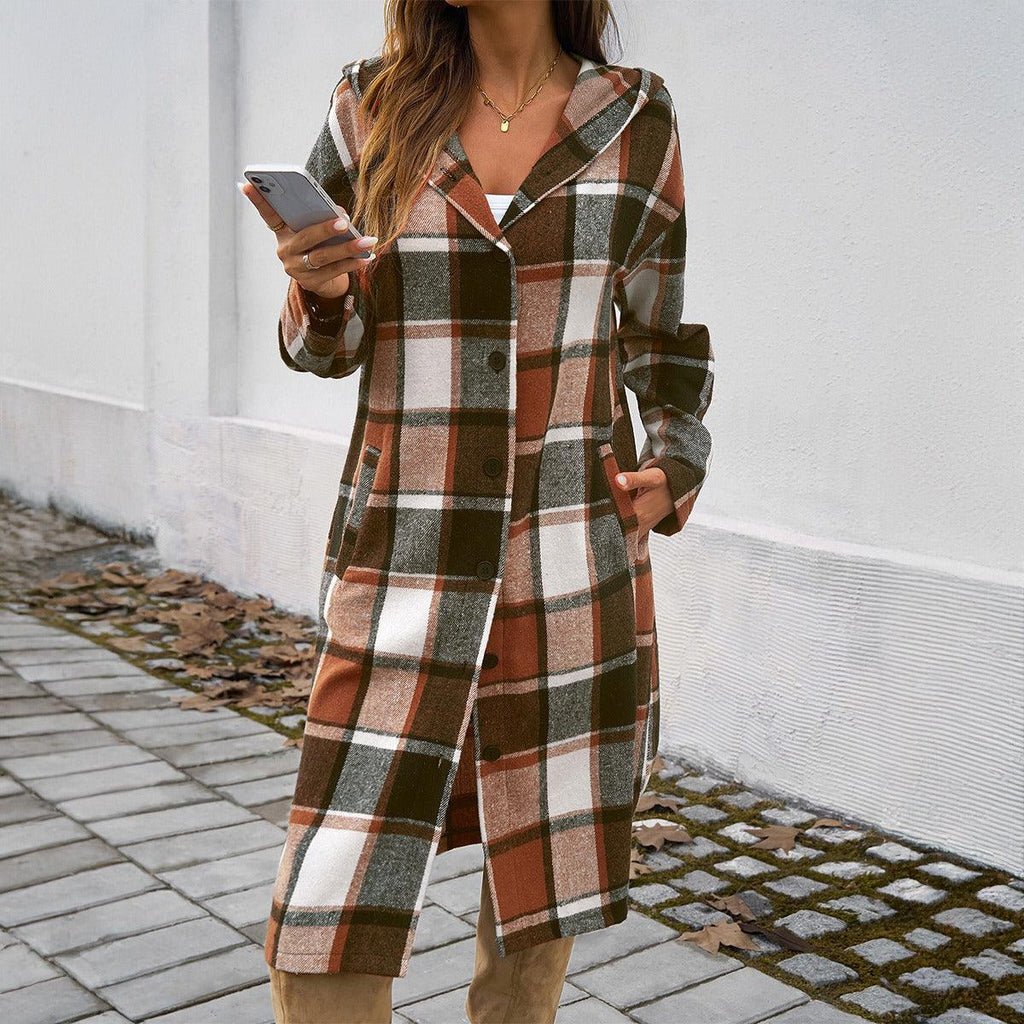 Contrasting Color Hooded Jacket – Stylish Cowgirl Outerwear with Checkered Pattern - Rustic Avenue
