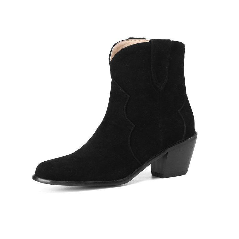 Cowgirl Chic Suede Ankle Boots - Stylish High Heel Cowgirl Boots for Women - Rustic Avenue