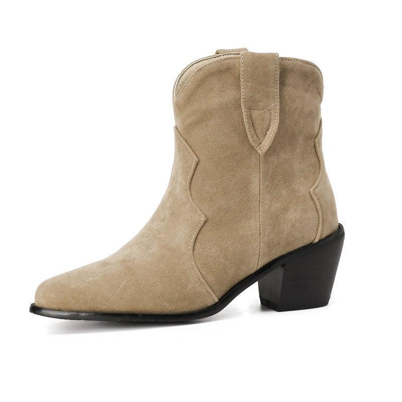 Cowgirl Chic Suede Ankle Boots - Stylish High Heel Cowgirl Boots for Women - Rustic Avenue