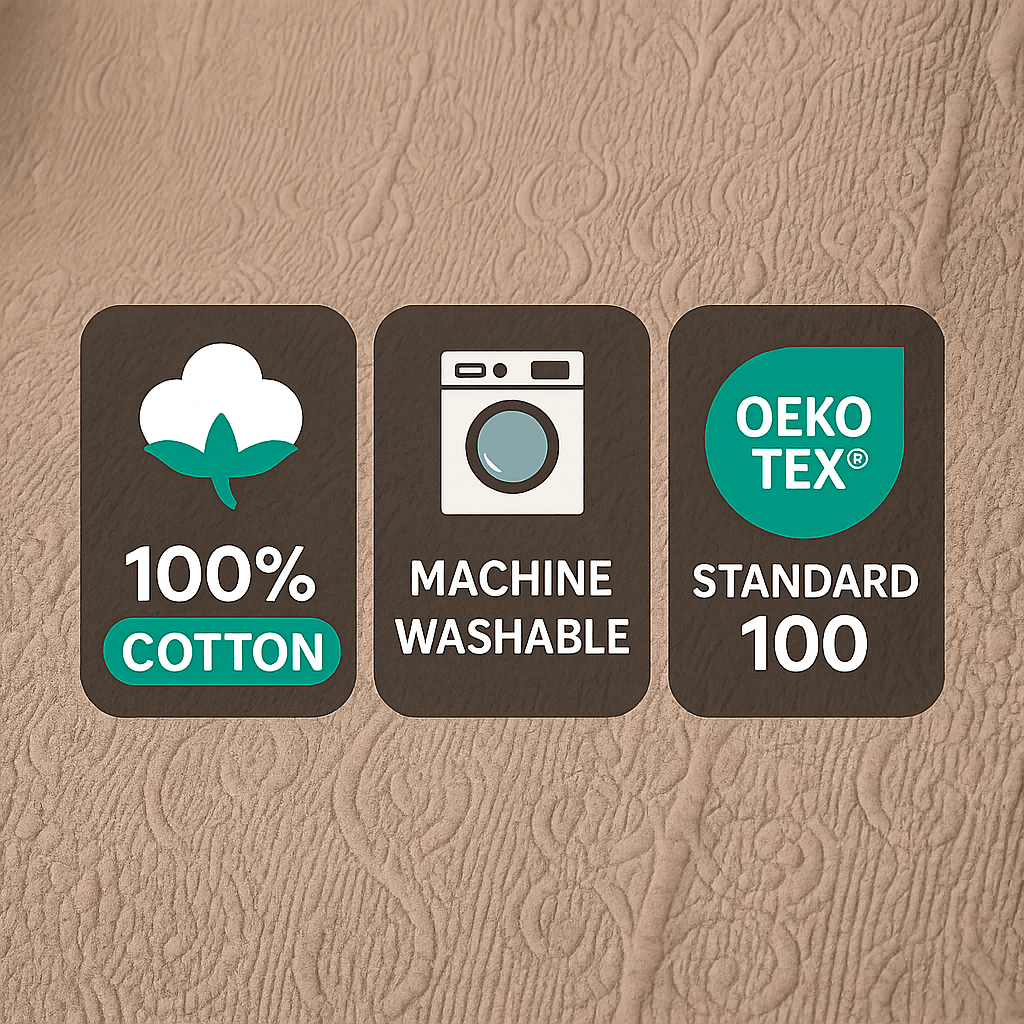 DaDa Bedding Elegant Fringed Cotton Quilted Throw Blanket - Luxurious Solid Soft Paisley Pattern, Cozy Lightweight Lap Throw, Perfect for Couch or Bed, Neutral Sandy Taupe Tan Beige, 50x60 Inches - Rustic Avenue