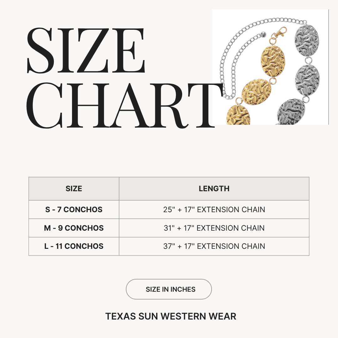 Hammered Metal Western Boho Oversized Concho Chain Belt