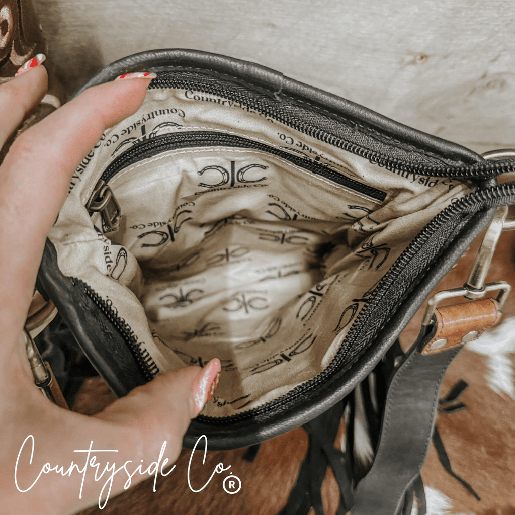 Stockyard Checkered Cowhide Fringe Purse - Rustic Avenue