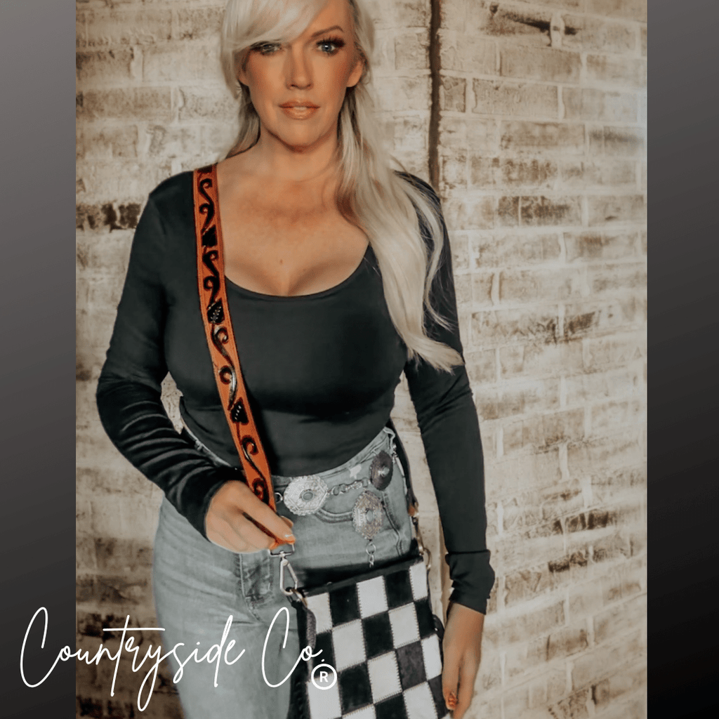 Stockyard Checkered Cowhide Fringe Purse - Rustic Avenue