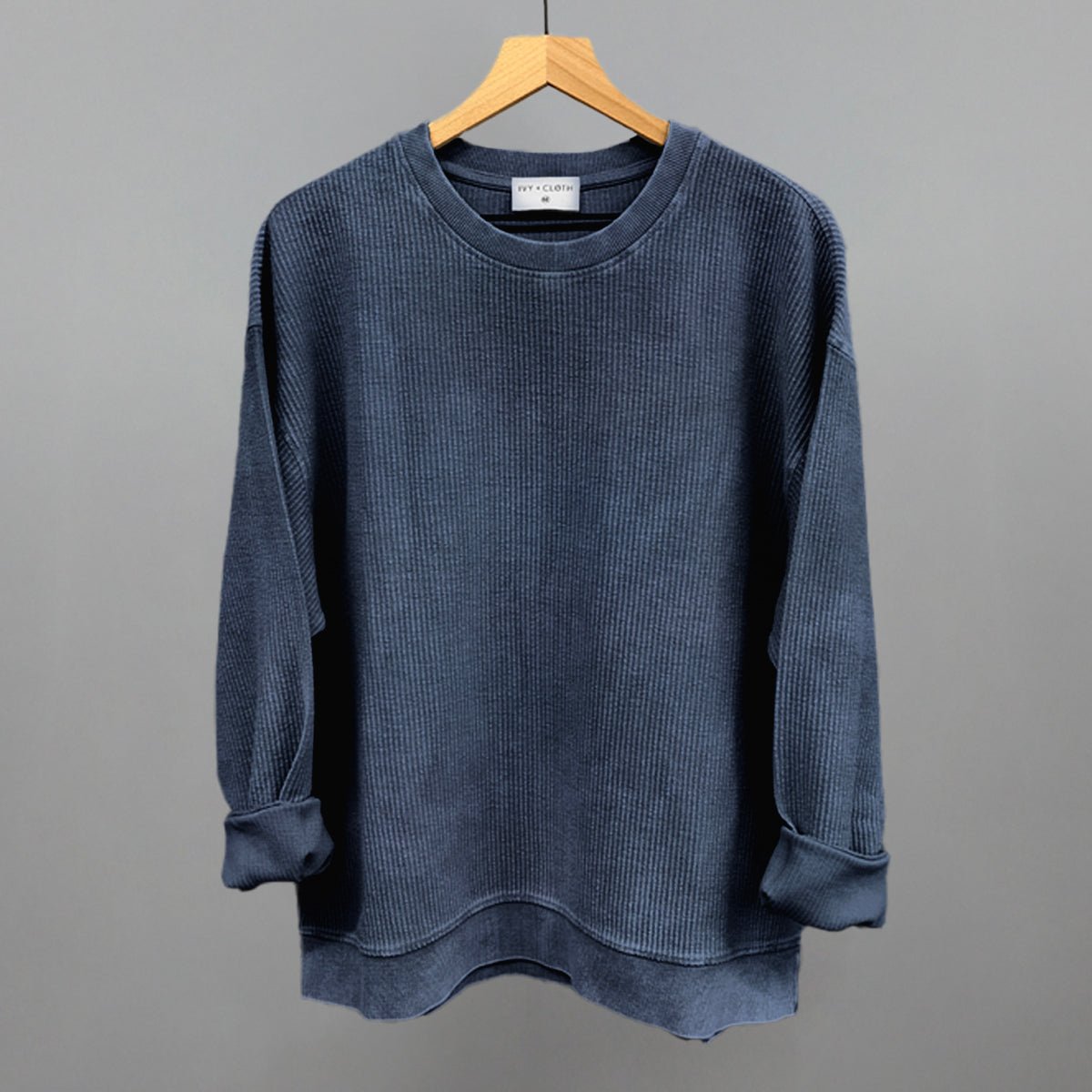 Navy Oversized Corded Crew - Rustic Avenue