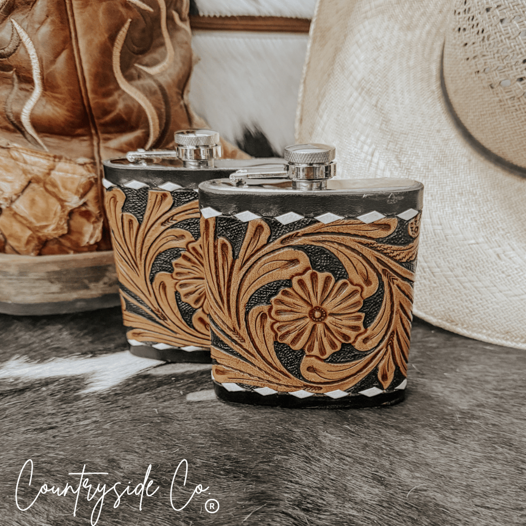 Legend Tooled Leather Flask - Rustic Avenue
