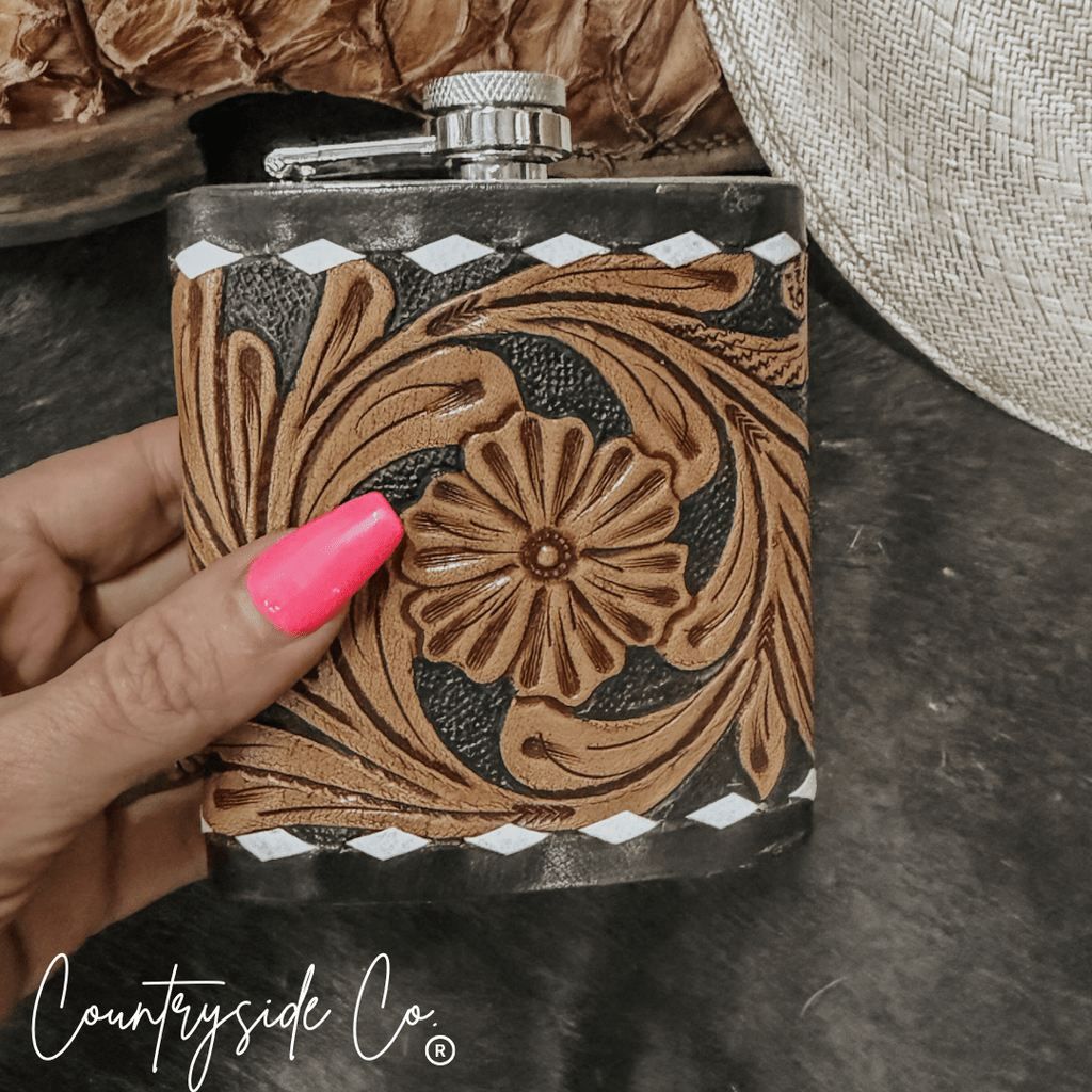 Legend Tooled Leather Flask - Rustic Avenue