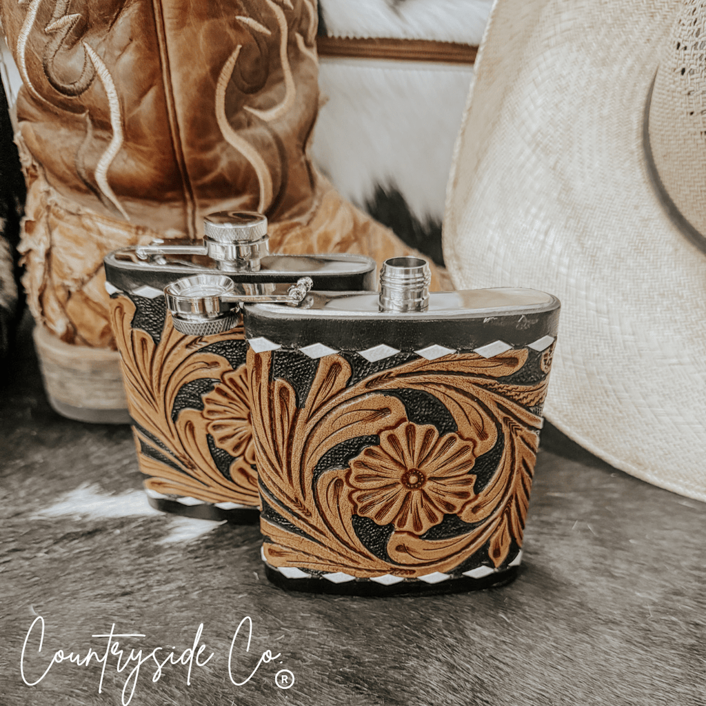 Legend Tooled Leather Flask - Rustic Avenue