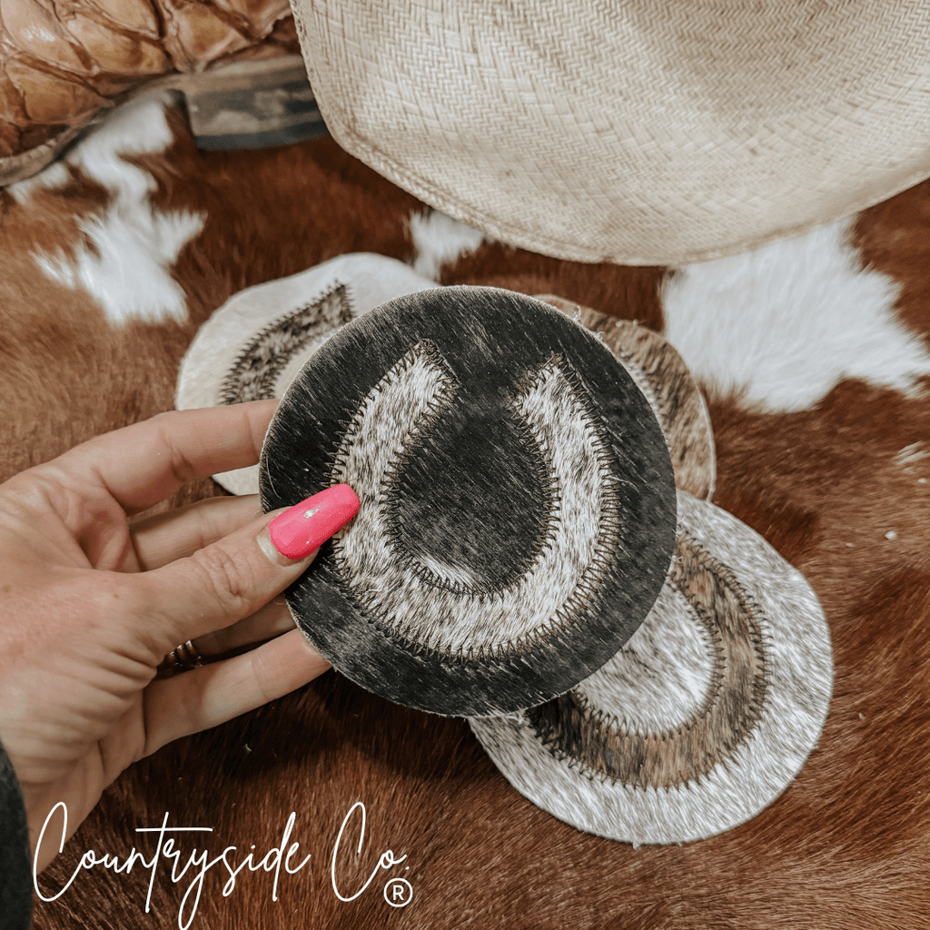 Horseshoe Cowhide Coaster Set - Rustic Avenue