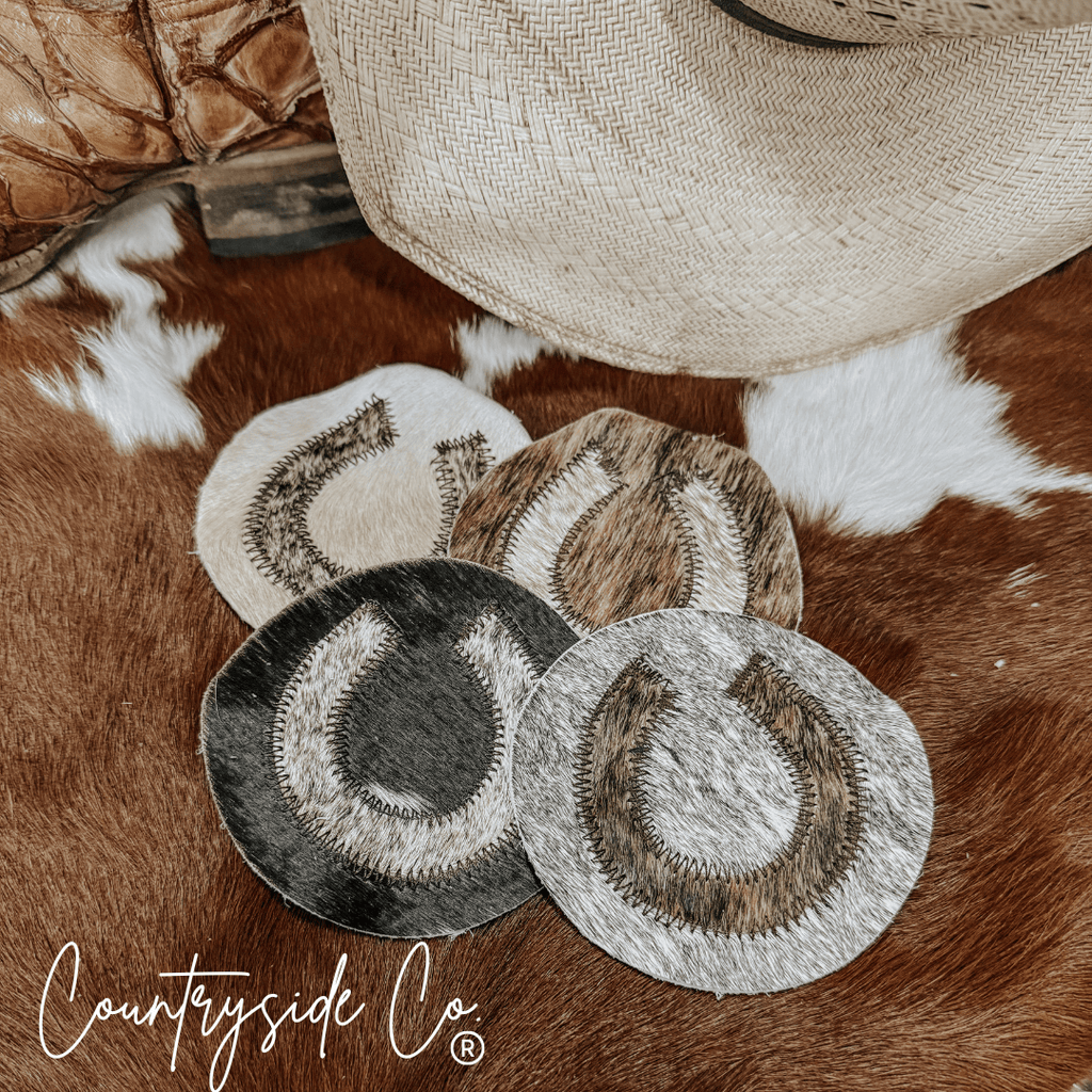 Horseshoe Cowhide Coaster Set - Rustic Avenue