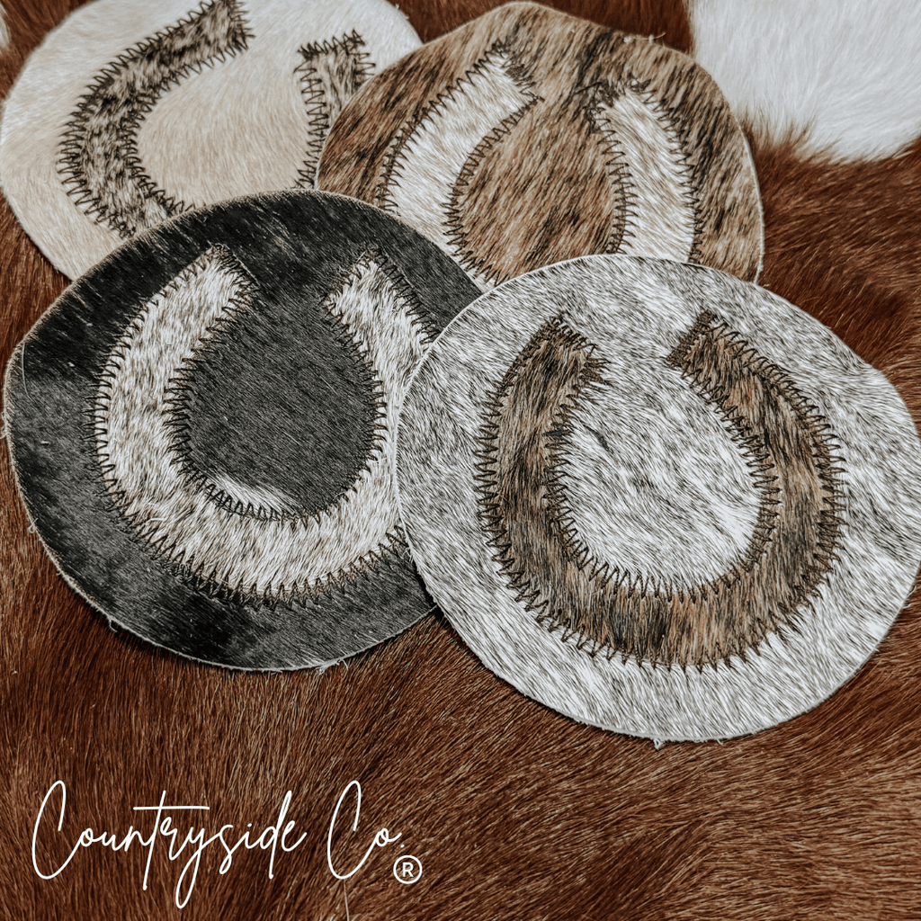 Horseshoe Cowhide Coaster Set - Rustic Avenue