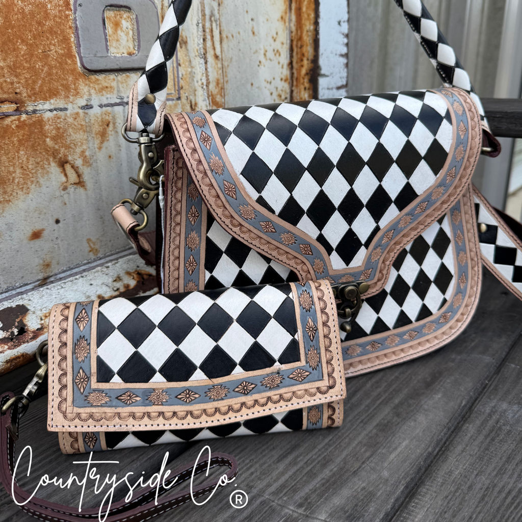 Zadie Checkered Tooled Leather Wallet