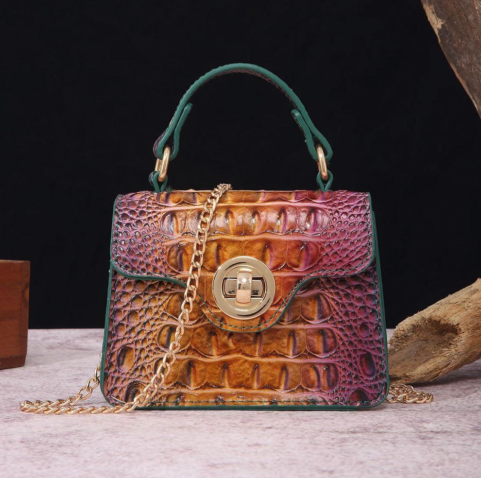 Crocodile Print Leather Handbag | Luxury Handcrafted with Locking Flap - Rustic Avenue