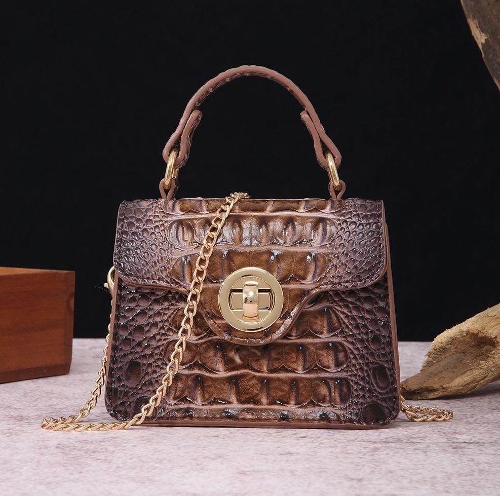 Crocodile Print Leather Handbag | Luxury Handcrafted with Locking Flap - Rustic Avenue