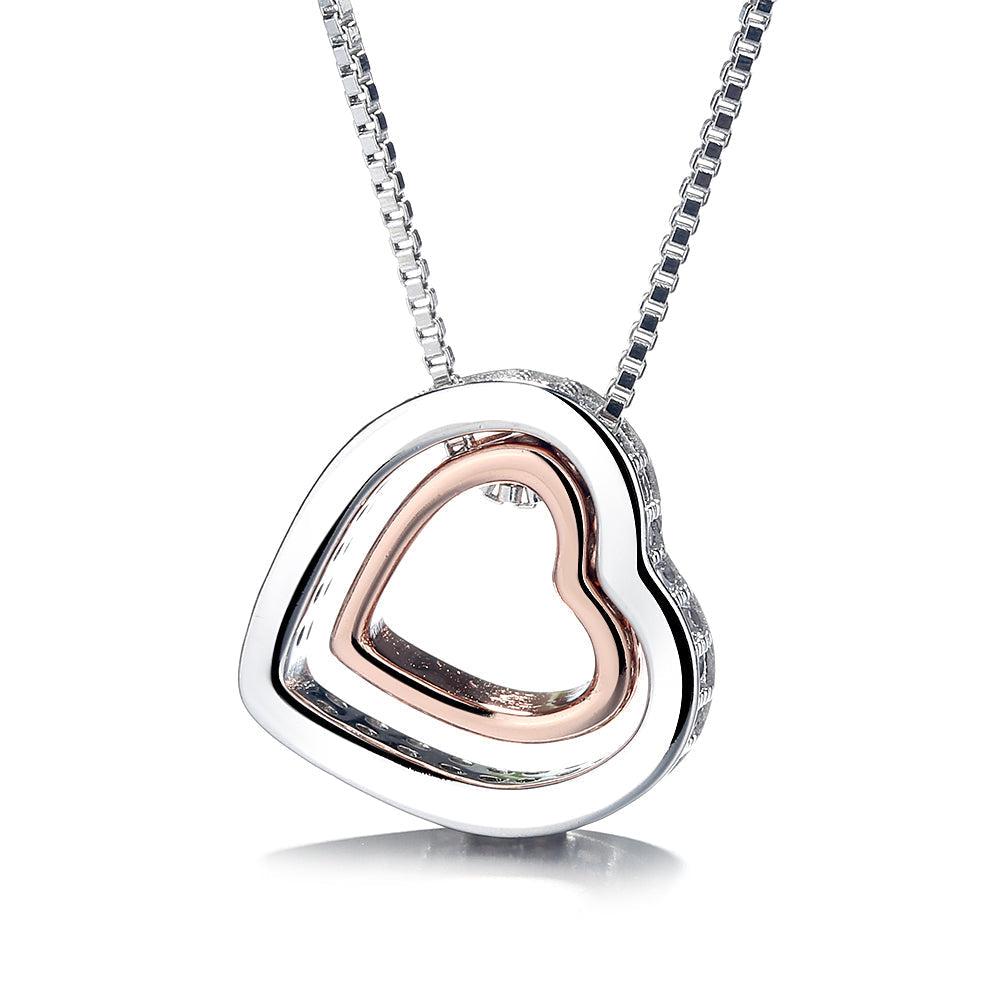 18K White and Rose Gold Two-Tone Crystal Heart Necklace Inscribed "Love You"