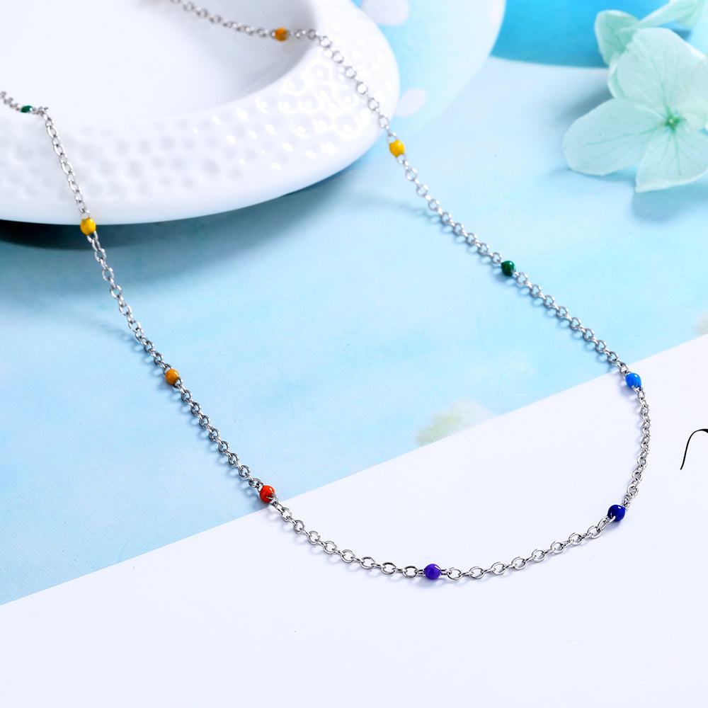 Sterling Silver 7 Genuine Chakra Stationary Necklace