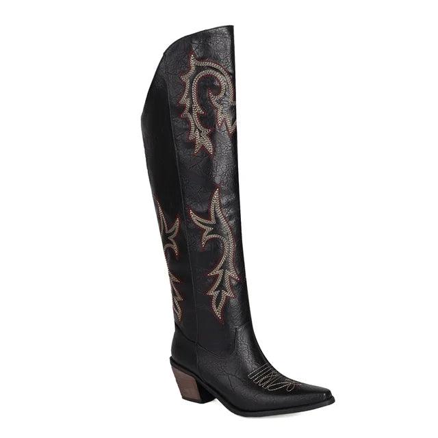 Western Allure High Heel Over the Knee Boots - Embellished Cowboy Style - Rustic Avenue