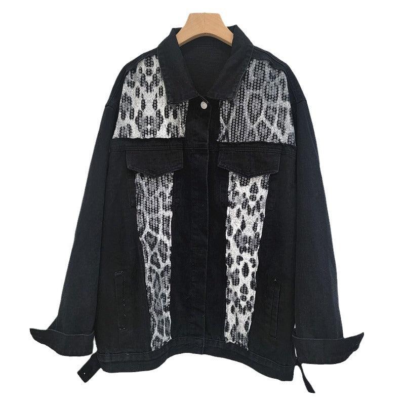 Wild Leopard Denim Jacket Top – Stylish Cowgirl Fashion with Leopard Print and Sequins - Rustic Avenue