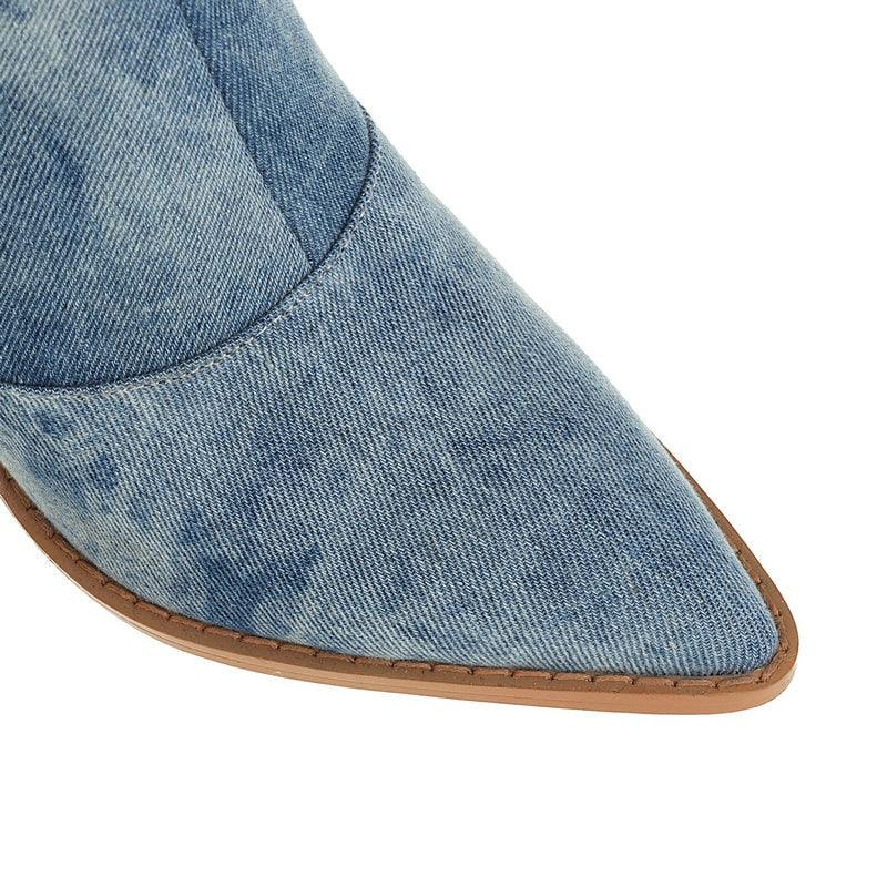 Tie Dye Denim Knee - High Cowgirl Boots - Rustic Avenue