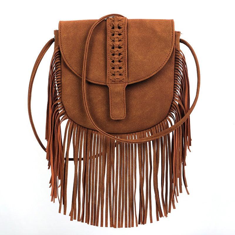 Dakota Tasseled Boho Leather Bag - Trendy Large Tassel Shoulder Bag - Rustic Avenue