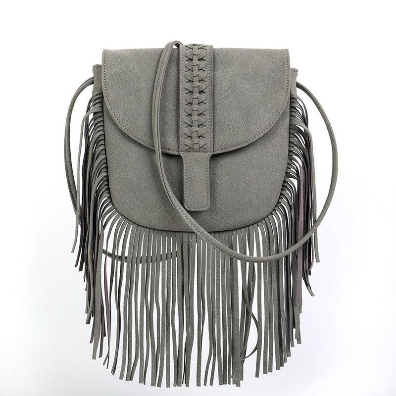 Dakota Tasseled Boho Leather Bag - Trendy Large Tassel Shoulder Bag - Rustic Avenue