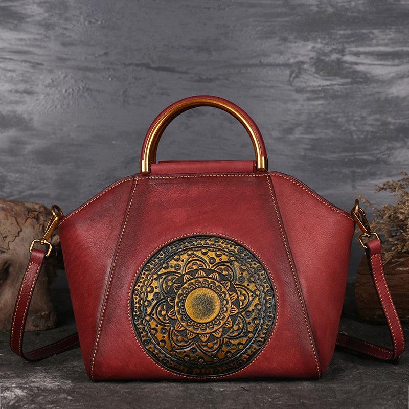 Mandala Embossed Leather Shoulder Bag - Rustic Avenue