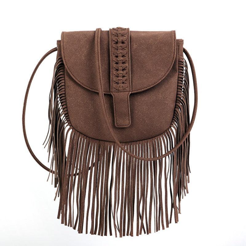 Dakota Tasseled Boho Leather Bag - Trendy Large Tassel Shoulder Bag - Rustic Avenue