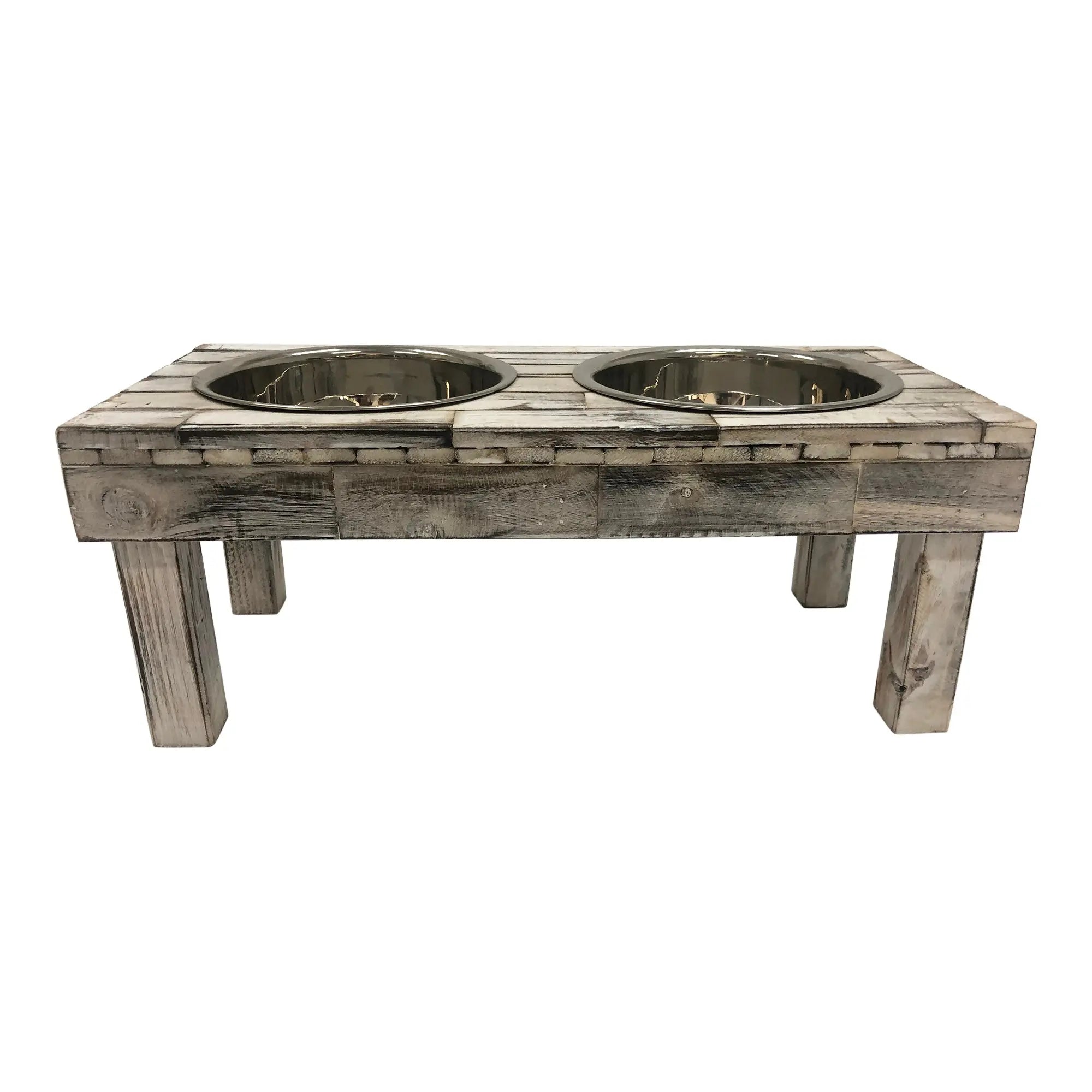 Huntley Pet Berjen Table Elevated Double Bowl Pet Feeder, White Wash - Rustic Avenue