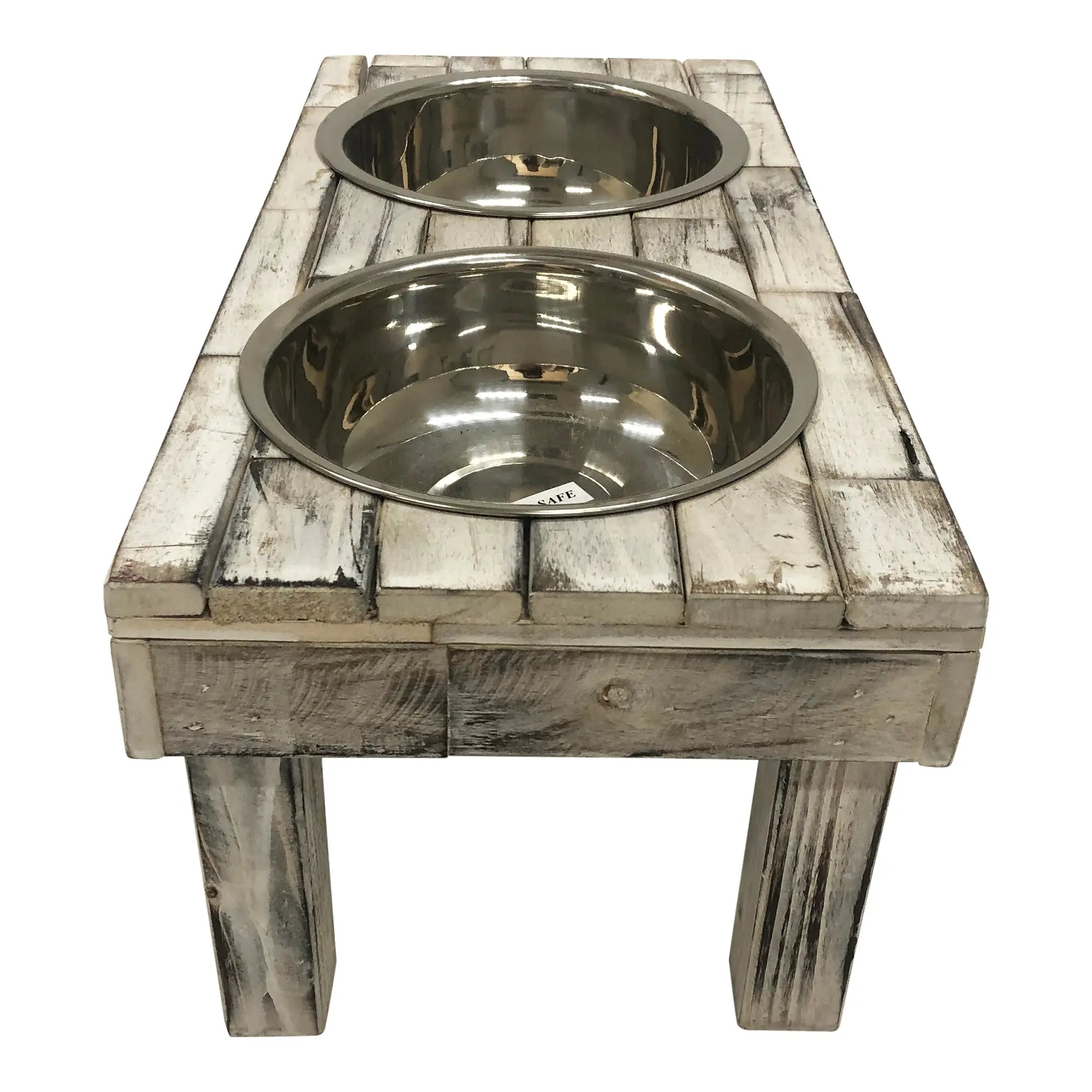 Huntley Pet Berjen Table Elevated Double Bowl Pet Feeder, White Wash - Rustic Avenue
