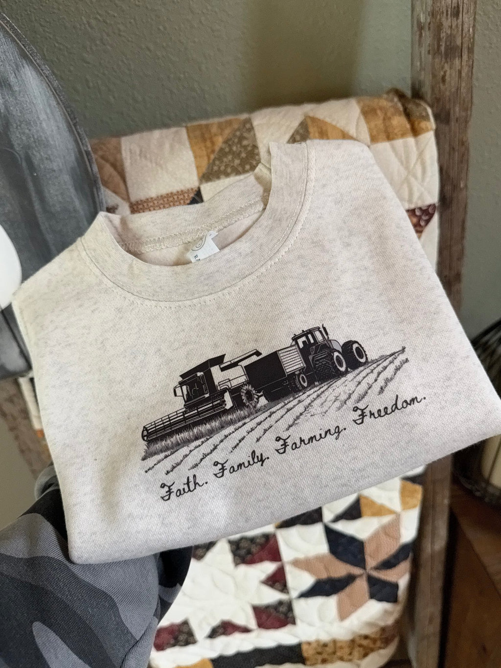 Toddler / Youth Faith • Family • Farming • Freedom Graphic Crewneck - Rustic Avenue