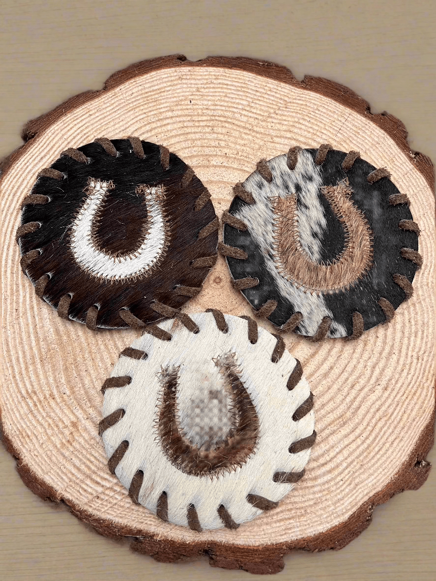 Horse Shoe Cowhide Coasters with Laced Border - Rustic Avenue