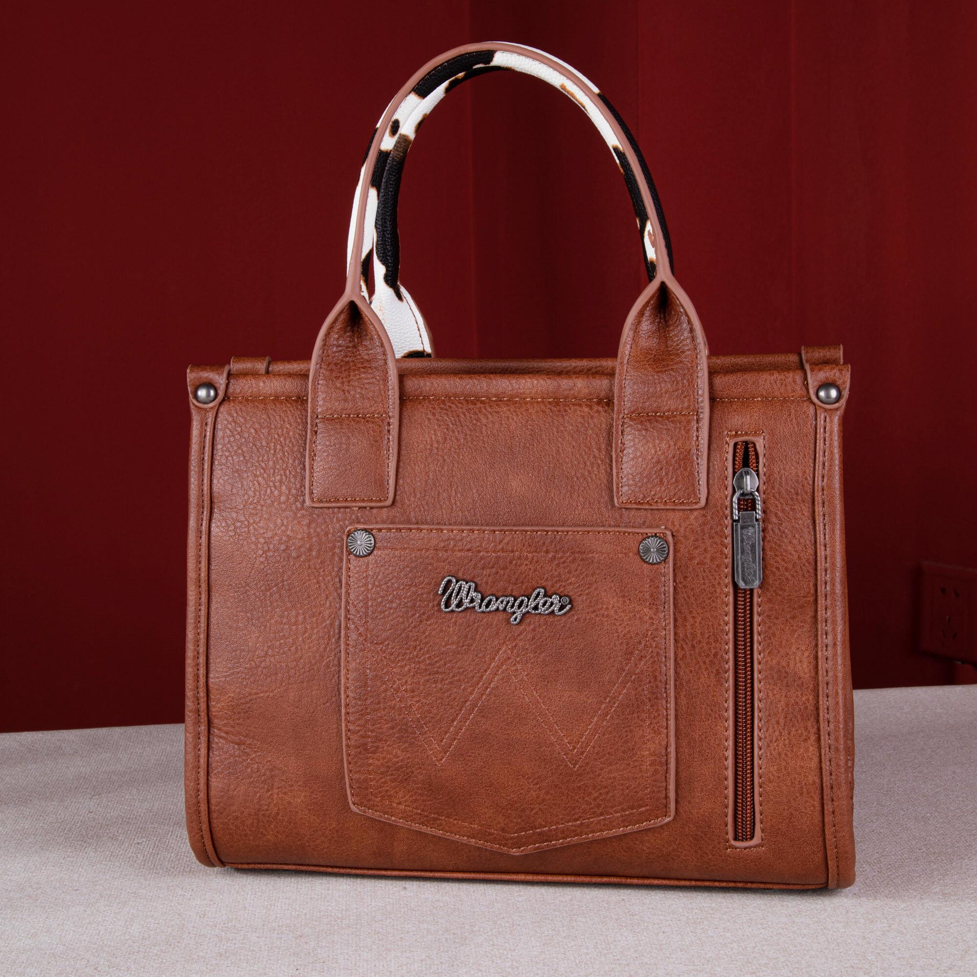 Wrangler Cow Print Concealed Carry Tote/Crossbody - Brown - Rustic Avenue