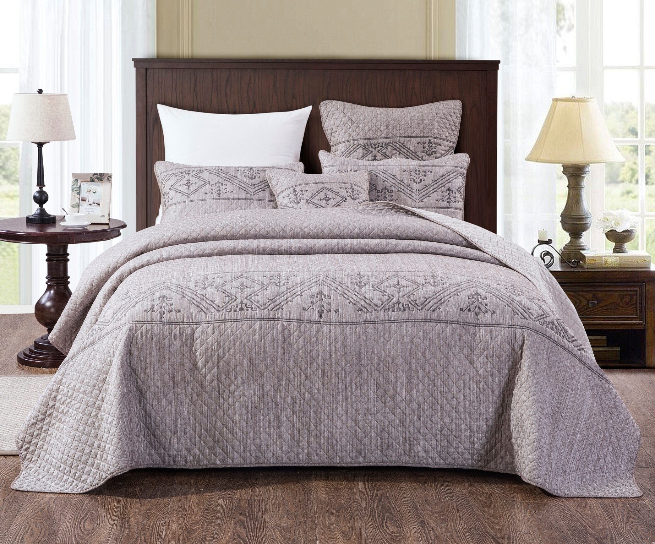 DaDa Bedding Whimsical Lavender Grey Cottage Soft Quilted Coverlet Bedspread Set (JHW866) - Rustic Avenue