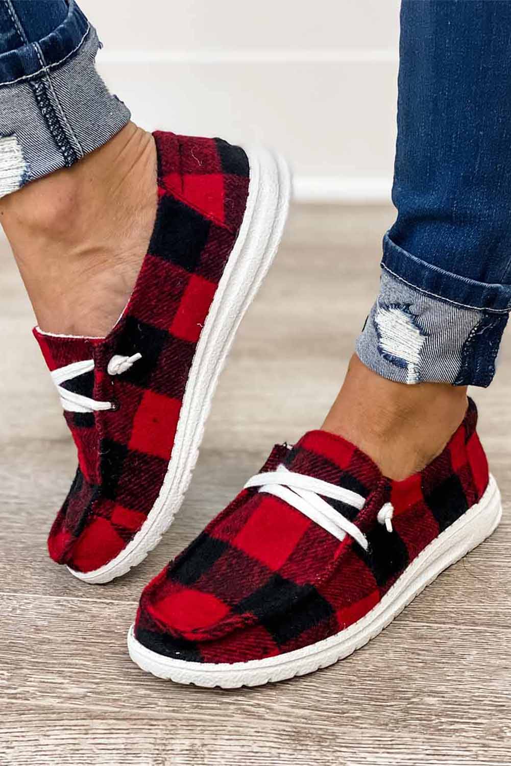 Kara Vintage Plaid Lace Up Flat Shoes - Rustic Avenue