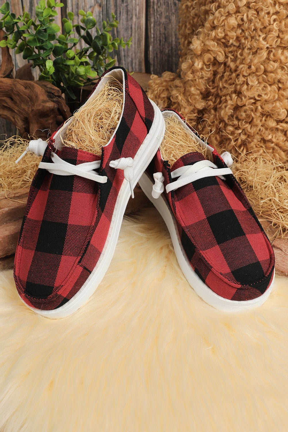 Kara Vintage Plaid Lace Up Flat Shoes - Rustic Avenue