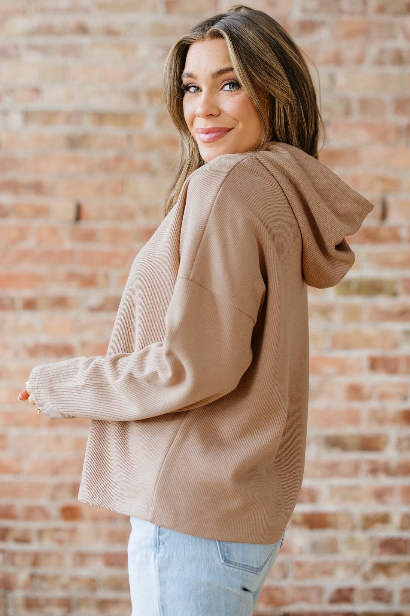 Elodie Textured Drawstring Baggy Hoodie - Rustic Avenue