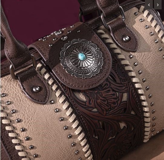 Rustic Charm Tooled Barrel Satchel & Crossbody Purse - Rustic Avenue