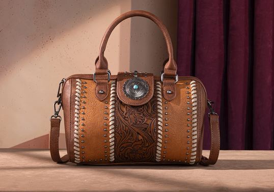 Rustic Charm Tooled Barrel Satchel & Crossbody Purse - Rustic Avenue