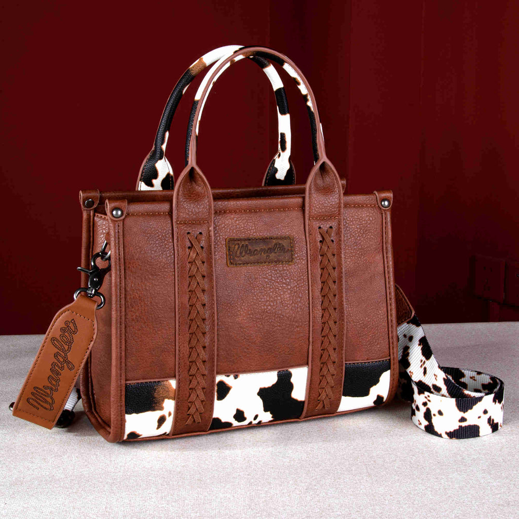 Wrangler Cow Print Concealed Carry Tote/Crossbody - Brown - Rustic Avenue