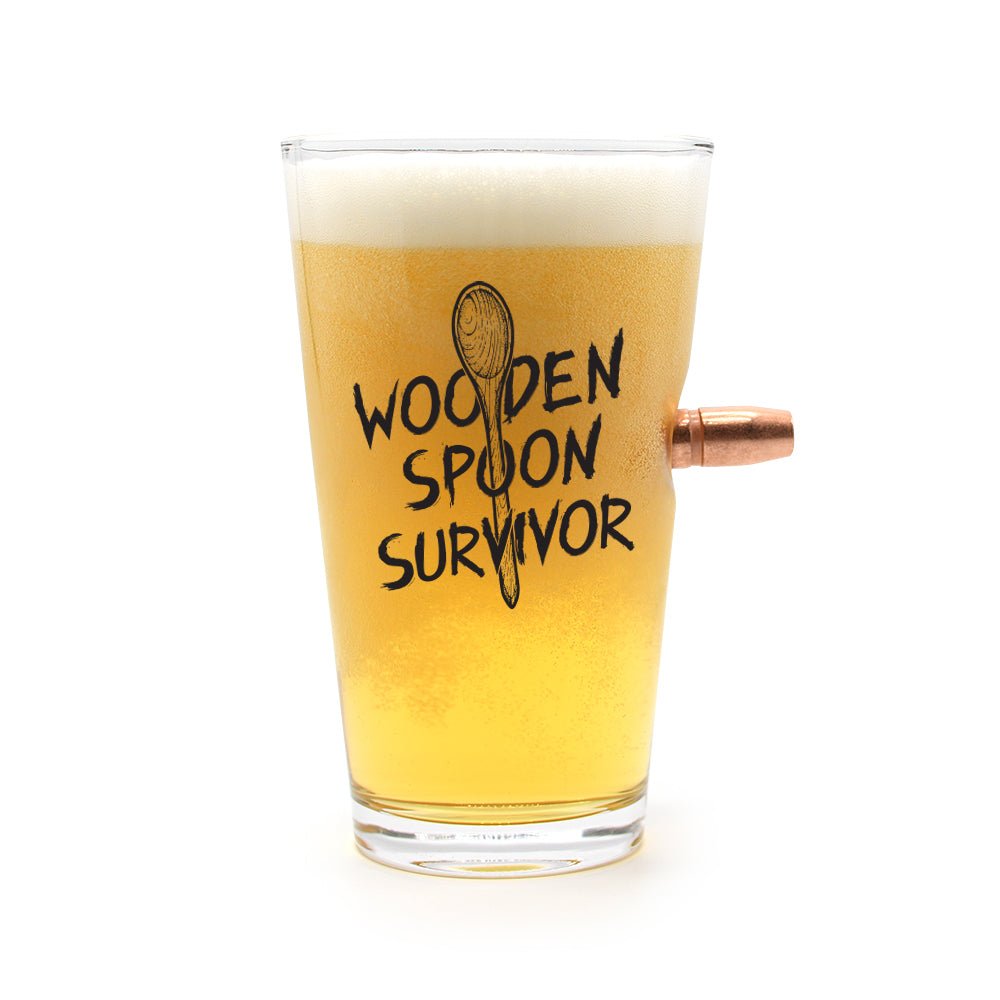 Wooden Spoon Survivor - 50 Cal Pint Glass - Rustic Avenue