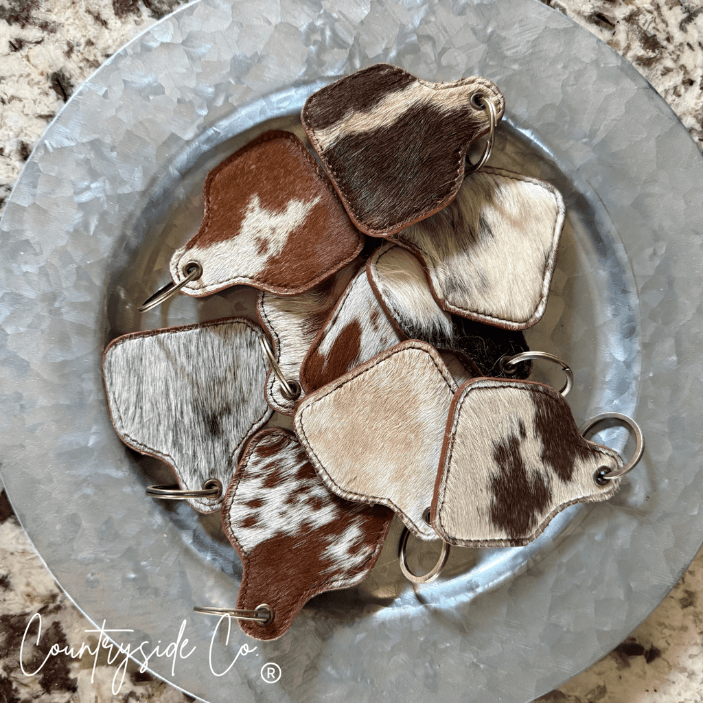 Cowhide Cowtag Keychain - Rustic Avenue