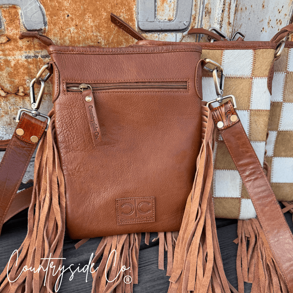 Stockdale Checkered Cowhide Fringe Purse by Countryside Co. - Rustic Avenue