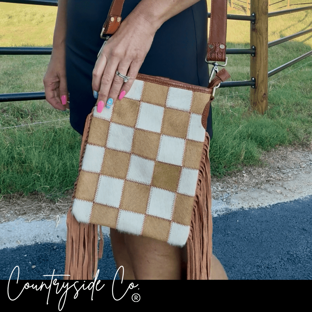 Stockdale Checkered Cowhide Fringe Purse by Countryside Co. - Rustic Avenue