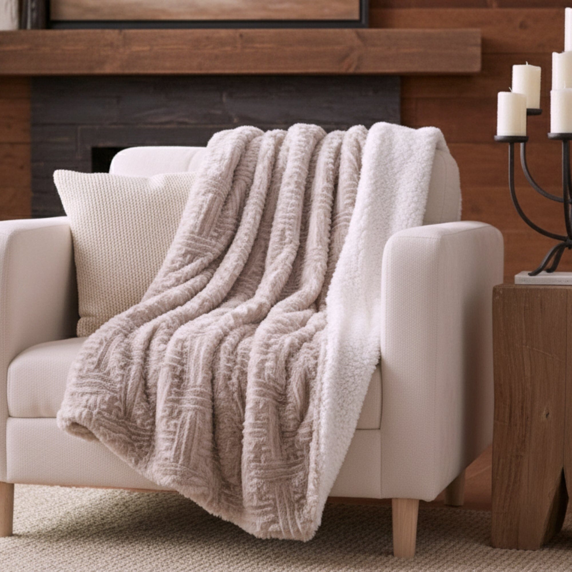 DaDalogy Bedding Lavender Grey Faux Fur Throw Blanket - Dreamy Geometric Embossed Sherpa Backside - Super Soft Warm Cozy Plush Fluffy - Rustic Avenue