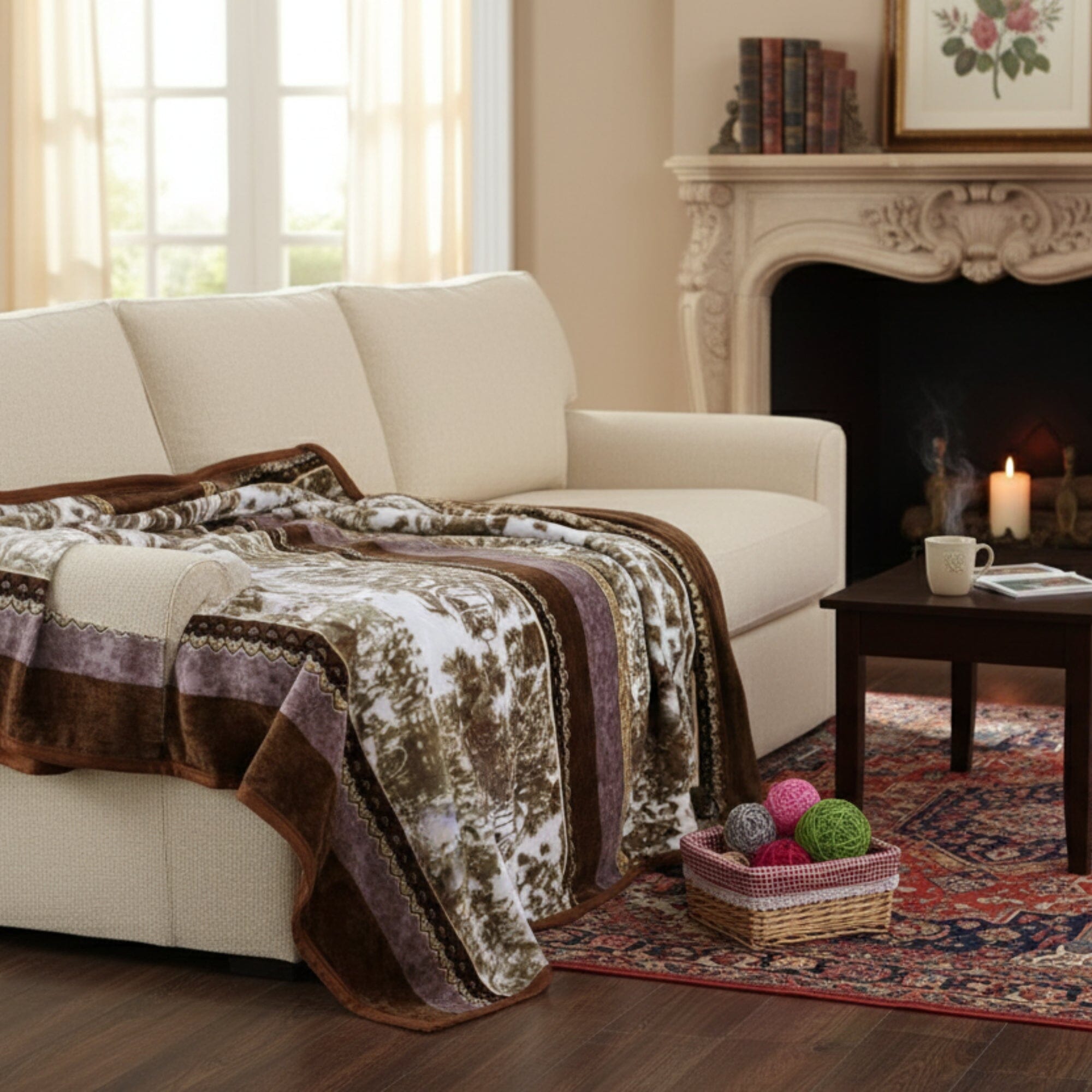 DaDa Bedding Elegant Twilight Lavender Brown Floral Flannel Mink Fleece Throw Blanket (XY9879) - Rustic Avenue