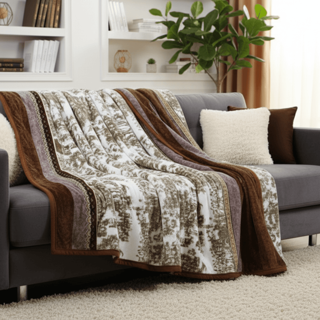 DaDa Bedding Elegant Twilight Lavender Brown Floral Flannel Mink Fleece Throw Blanket (XY9879) - Rustic Avenue